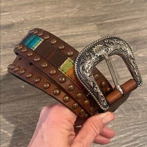 Ariat Brown Leather Belt with Ornate Silver Buckle Small